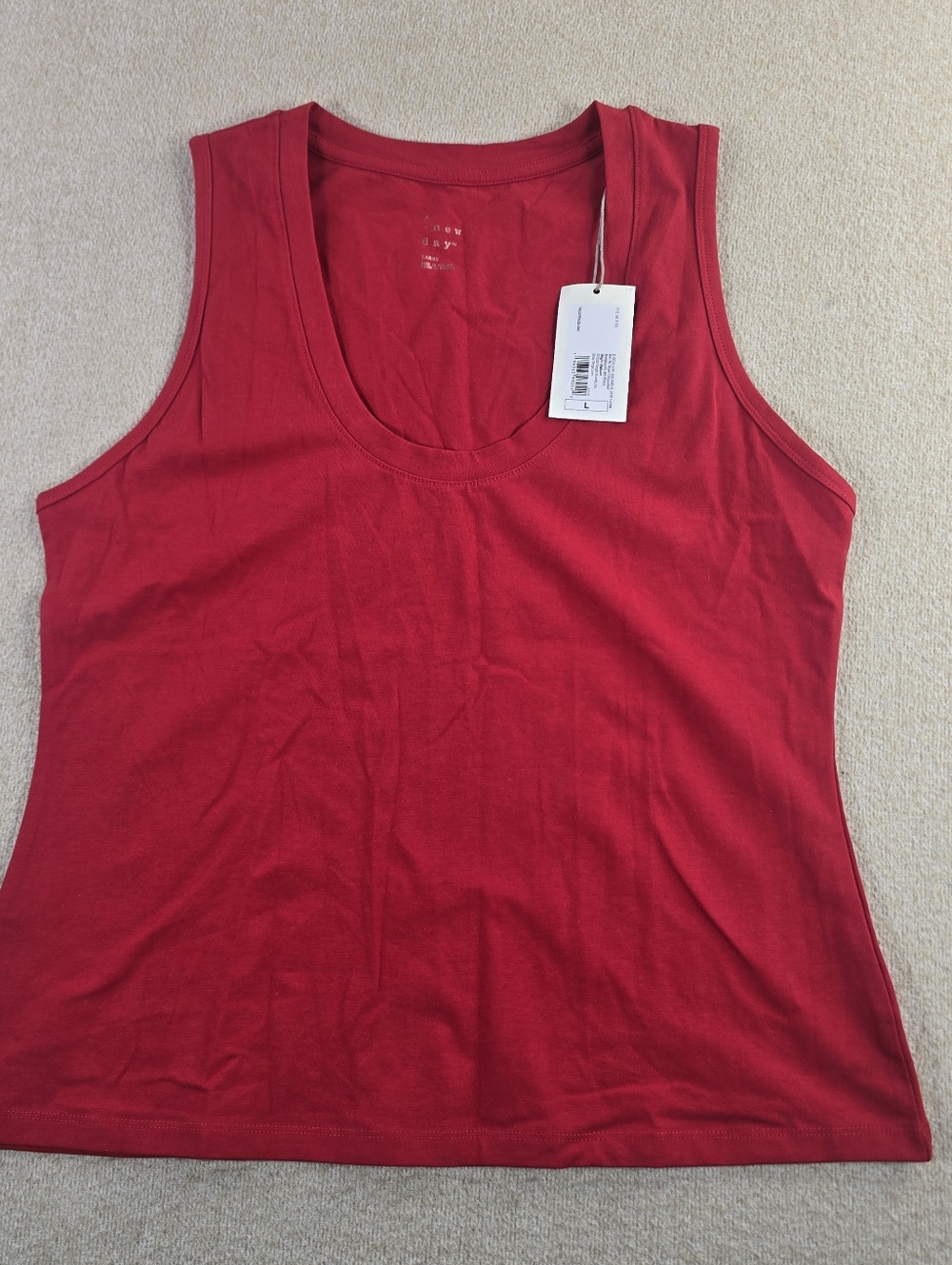 A New Day Womens Red Sleeveless Tank Top Scoop Neck Stretch NWT Large